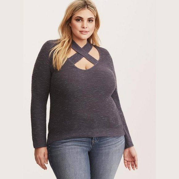 torrid Sweaters - Torrid Grey Criss Cross Front Pullover Sweater Size 2